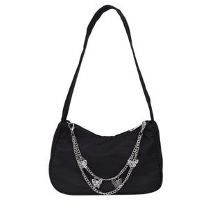 TBOLINE Unisex Adult Pure Color Butterfly Chain Underarm Bag Hobos Handbag (Blac